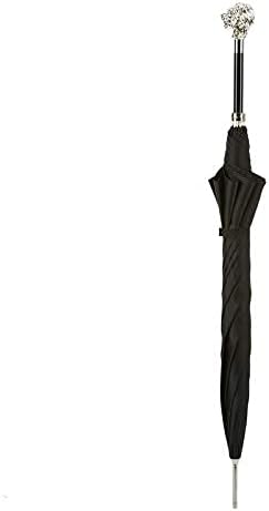 Pasotti Black Umbrella With Silver Toned Lion Handle