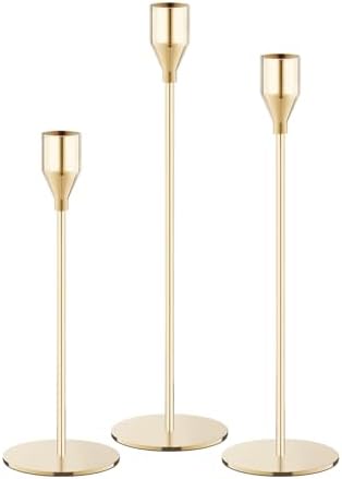 NLBTW Gold Taper Candle Holders Set of 3