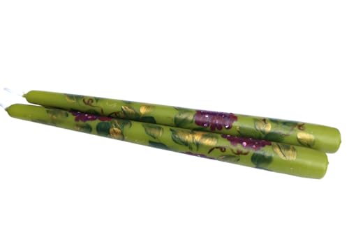 Goddess Arts Collection 10 Inch Olive Green Taper Candle Set with Grape Clusters