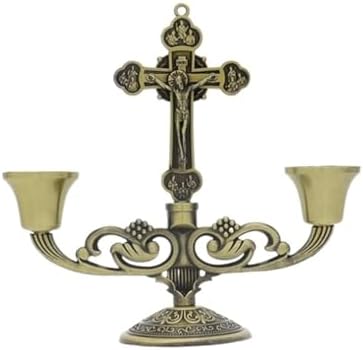 3 Arm Candlestick Holder with Crucifix Design Bronze 13x12cm