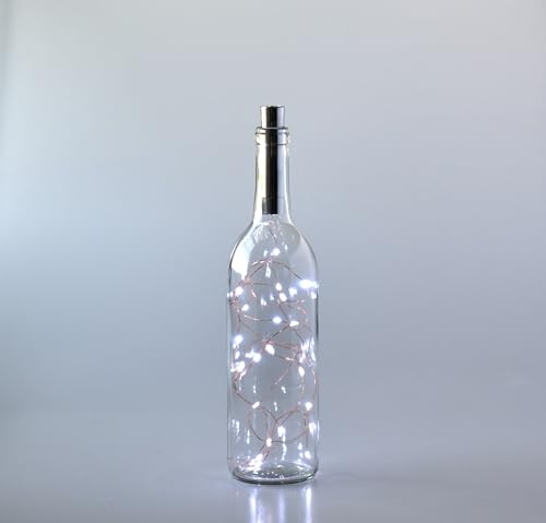 Clear Wine Bottle With Copper Fairy Lights Powered by Cork