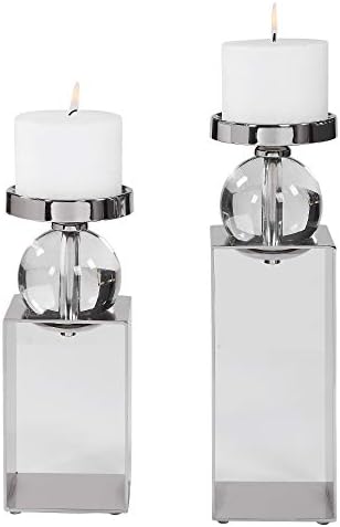 Contemporary Home Living Silver Rectangle Candle Holders Set of 2