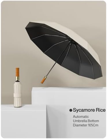 Mokcoliy Auto Open Wooden Umbrella with 48-Rib Frame and 4-Layer Coating