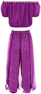 Girls Belly Dancer Costume Handmade Chiffon Top Pants Set