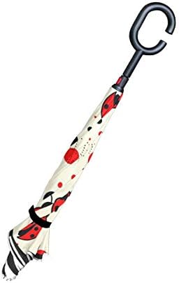 MRMIAN Ladybugs Windproof Stick Umbrella with Hook