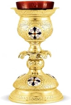 Christian Brass Altar Oil Lamp with Cross Gold Plated
