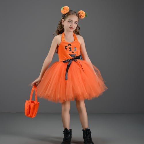 FYMNSI Kids Girls Halloween Pumpkin Tutu Dress 3PCS Set