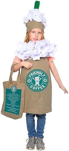 Dress Up America Coffee Costume for Kids - Frappuccino Latte Tunic Hat Bag