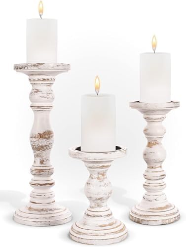 Creativeera Large Wooden Candle Holders for Pillar Candles