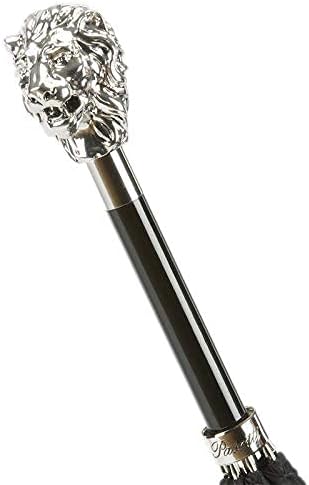 Pasotti Black Umbrella With Silver Toned Lion Handle