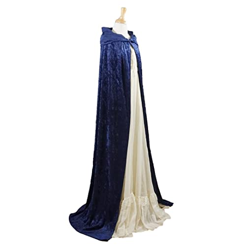 Navy Dark Blue Velvet Hooded Cape for All Sizes