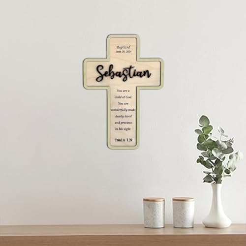Personalized Baptism Cross Wooden Sign A6