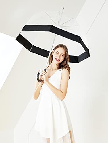 Clear Bubble Umbrella for Women Girls with Black Trim and Leather Hook