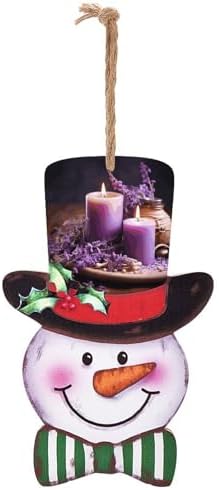Christmas Snowman Wooden Sign - 138x87 Inch Purple Lavender with Candles