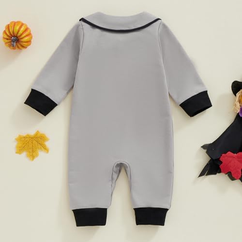 Lamuusaa Baby Boy Halloween Romper Jumpsuit with Bowtie and Spider Embroidery 0-18M