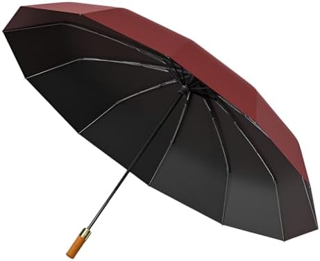 Mokcoliy Auto Open Wooden Umbrella with 48-Rib Frame and 4-Layer Coating