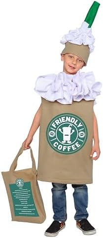 Dress Up America Coffee Costume for Kids - Frappuccino Latte Tunic Hat Bag