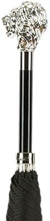 Pasotti Black Umbrella With Silver Toned Lion Handle