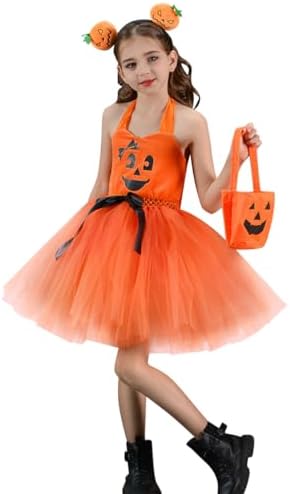 FYMNSI Kids Girls Halloween Pumpkin Tutu Dress 3PCS Set