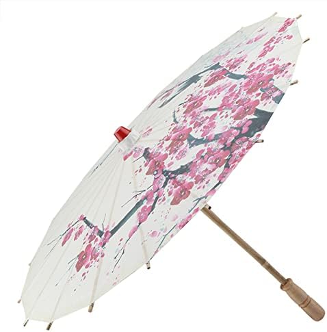Jerliflyer 22 Inch Handmade Oiled Paper Umbrella with Plum Blossom Design