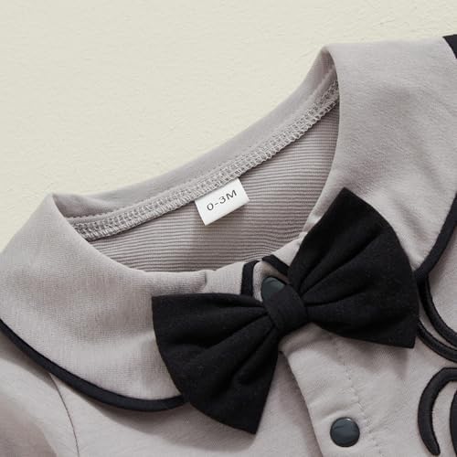 Lamuusaa Baby Boy Halloween Romper Jumpsuit with Bowtie and Spider Embroidery 0-18M
