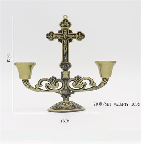 3 Arm Candlestick Holder with Crucifix Design Bronze 13x12cm