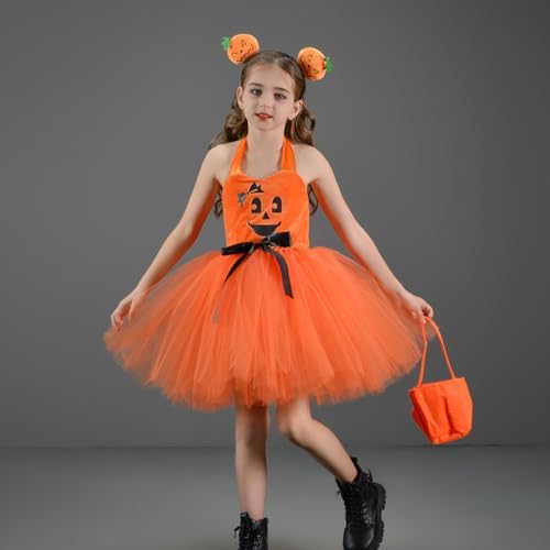 FYMNSI Kids Girls Halloween Pumpkin Tutu Dress 3PCS Set
