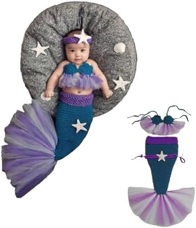 KLEYAO Newborn Baby Photography Props Mermaid Set