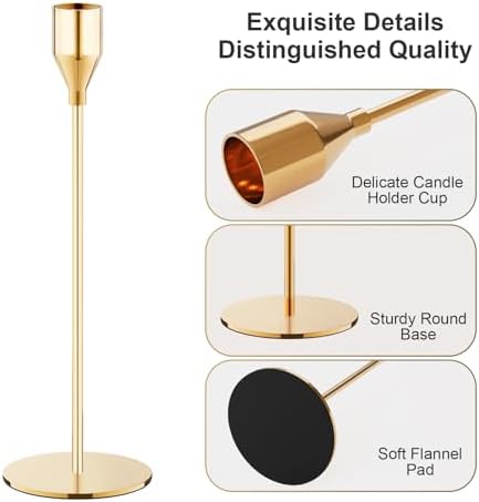 NLBTW Gold Taper Candle Holders Set of 3