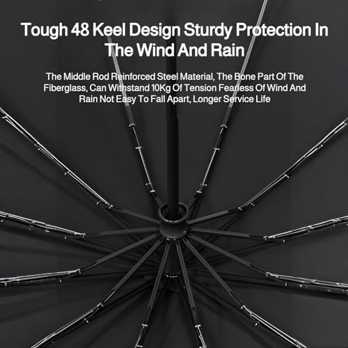Mokcoliy Auto Open Wooden Umbrella with 48-Rib Frame and 4-Layer Coating