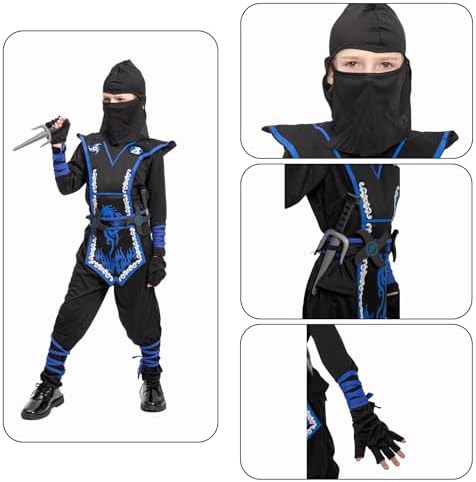 Kids Ninja Costume Set with Accessories for Boys Halloween Dress Up