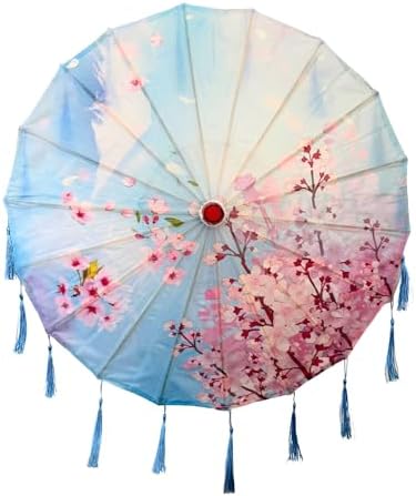 THY COLLECTIBLES 33 Silk Parasol Umbrella with Tassels