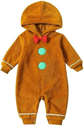 RWYBEIW Christmas Gingerbread Man Baby Costume Hooded Romper