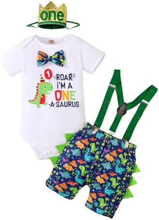 Baby Boy Dinosaur Romper Pants Set 1st Birthday Outfit