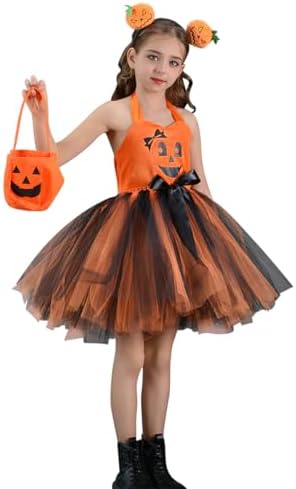 FYMNSI 3PCS Kids Halloween Pumpkin Tutu Dress Set