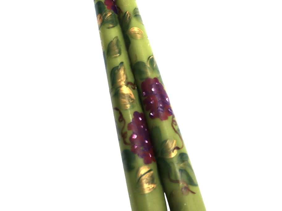 Goddess Arts Collection 10 Inch Olive Green Taper Candle Set with Grape Clusters