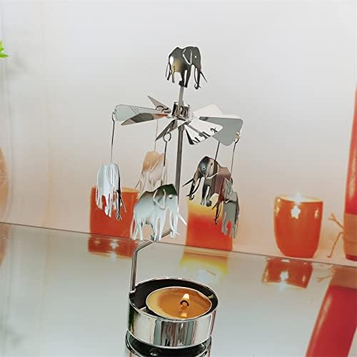 Rotary Candle Holder Spinning Tea Light Carousel Elephant Decor