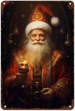 Santa Claus Candle Metal Tin Wall Sign 8x12 Inch