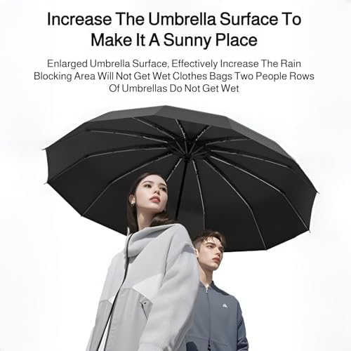 Mokcoliy Auto Open Wooden Umbrella with 48-Rib Frame and 4-Layer Coating