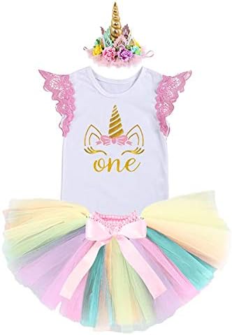 NEWEPIE Rainbow Unicorn Baby Costume Set 1st Birthday