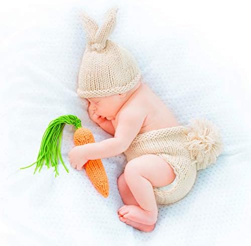 FEPITO Baby Bunny Costume Set Crochet Knit Outfit