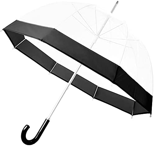 Clear Bubble Umbrella for Women Girls with Black Trim and Leather Hook
