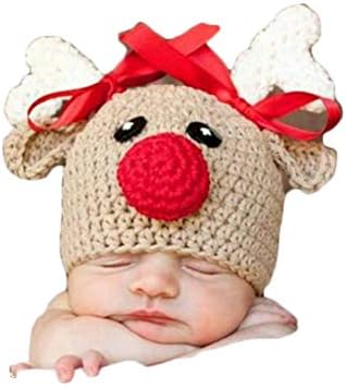 Vomdrok Newborn Christmas Deer Hat for Baby Boy Girl