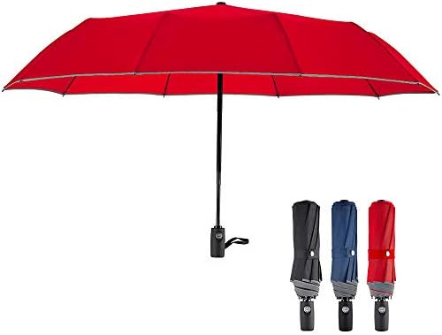 FDJASGY Windproof Travel Umbrella with Reflective Stripe and Zipper Pouch