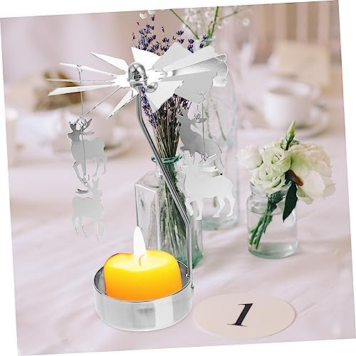 3Pcs Metal Carousel Candle Holder with Deer and Snowflake Decor