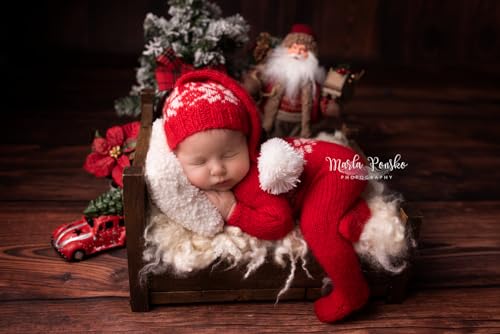 Baby Christmas Romper Bodysuit with Hat and Pompom for 3-6mth
