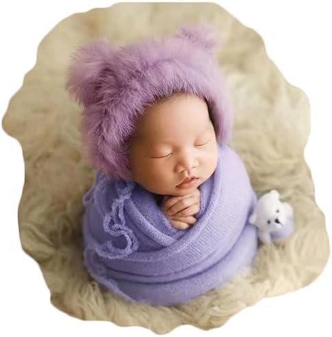 Vemonllas Baby Photo Props Teddy Bear Hat Wrap Blanket Set