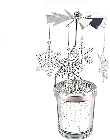 Eforcase Silver Spinning Candle Holder with Glass Cup