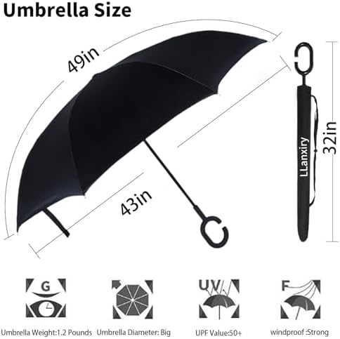 LLanxiry Inverted Umbrella with C-Shaped Handle