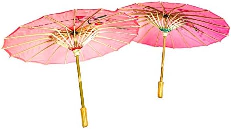 TJ Global 33 Bamboo Parasol Umbrellas - 2 Pink